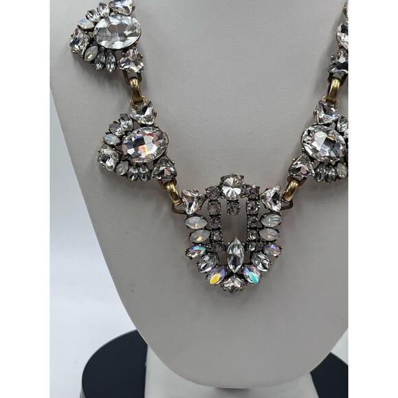 J. Crew Art Deco Rhinestone Clear, AB and Opal Colored Statement Necklace - Picture 3 of 16